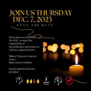 December 7th – Vigil to Commemorate National Day of Remembrance and Action on Violence Against Women